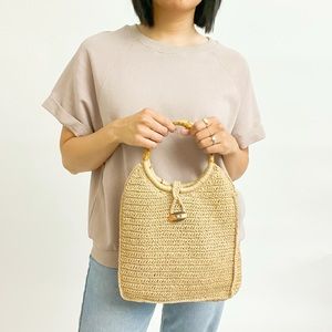 Straw Purse with Wooden Circle Handles
